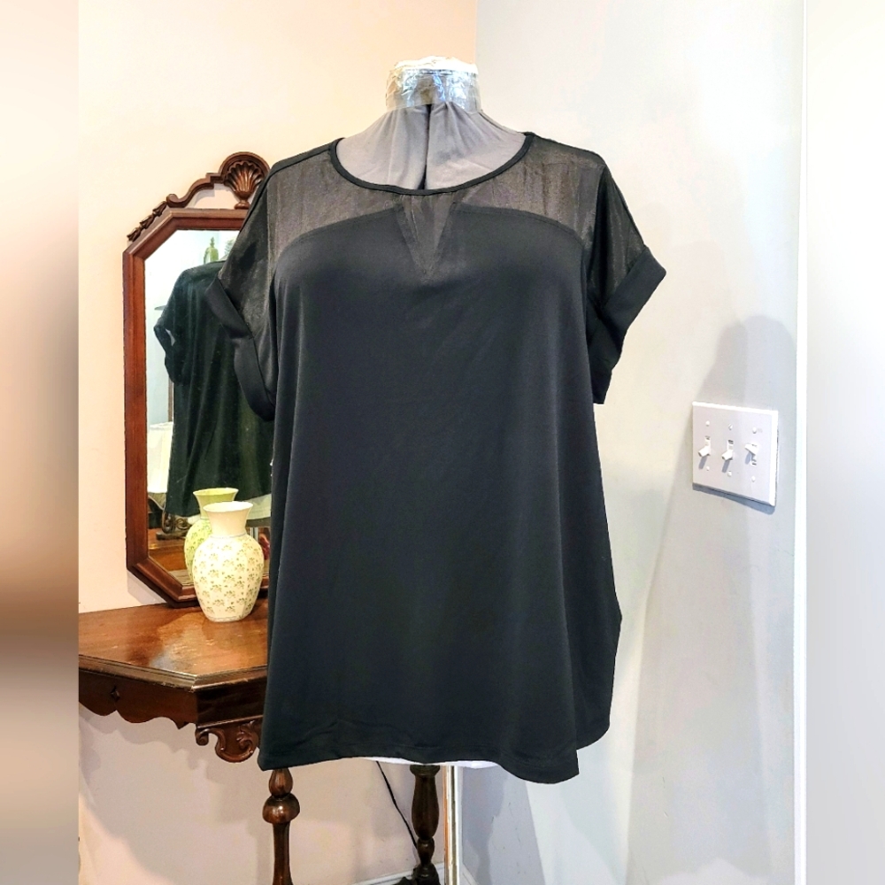 NWT 2X or 3X Cable & Gauge Blk Sheer Yoke Blouse